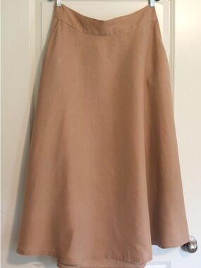 Handmade 100% Linen Khaki Brown A-Line Maxi Skirt XL Pockets